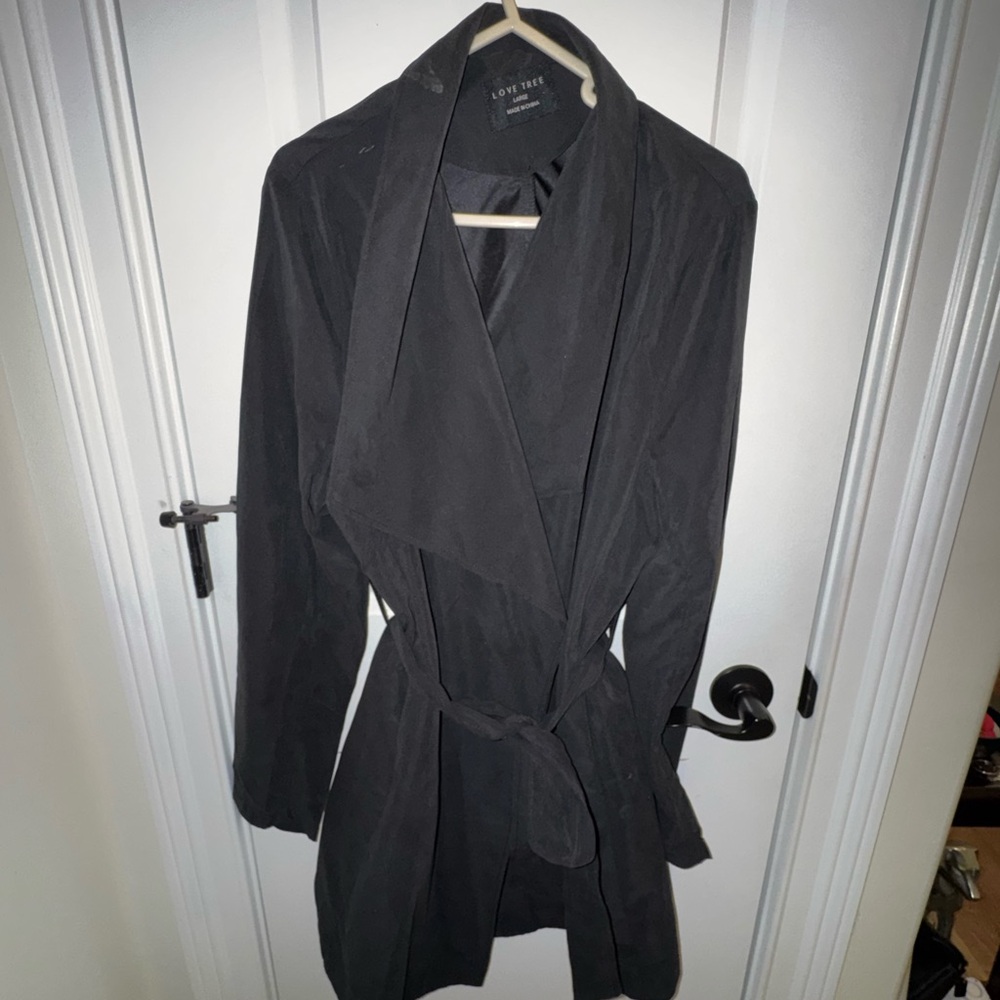 Love Tree Black Trench Coat